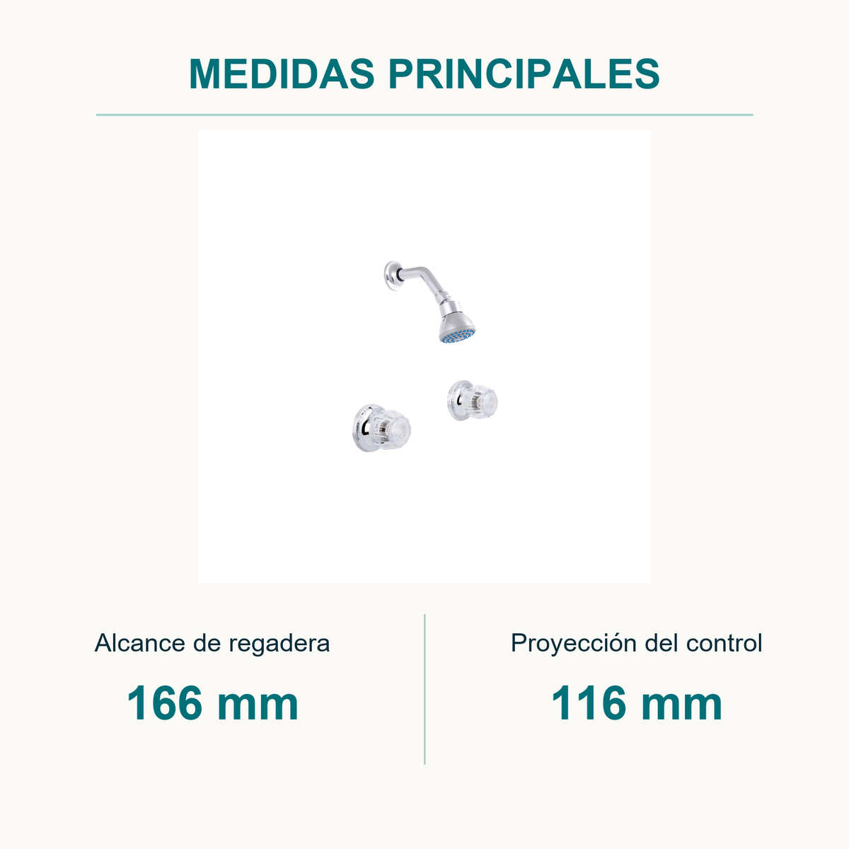 Conjunto mezclador de ducha Aquarius Cerámico de 8 pulgadas cromado — medidas principales