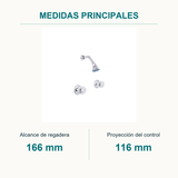 Conjunto mezclador de ducha Aquarius Cerámico de 8 pulgadas cromado — medidas principales