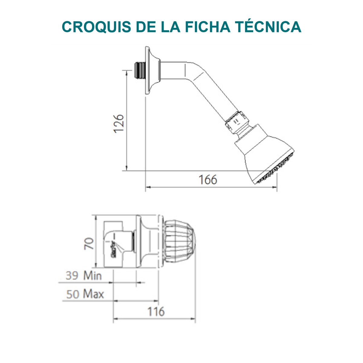Conjunto mezclador de ducha Aquarius Cerámico de 8 pulgadas cromado — croquis original