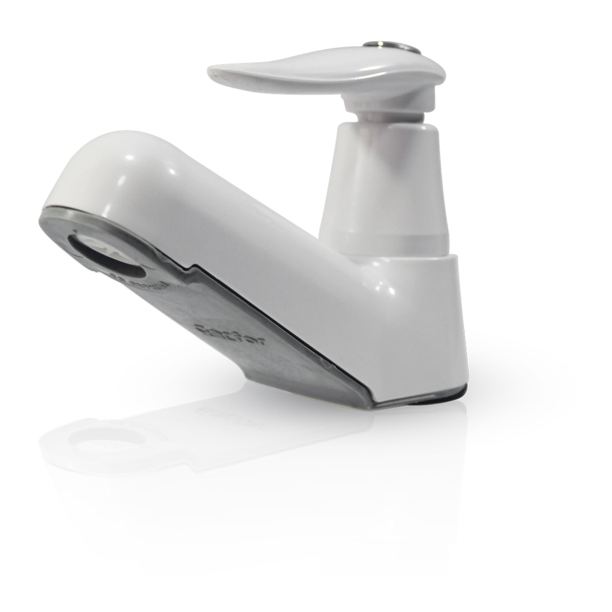Llave individual para lavamanos Slim Bianca sobre fondo blanco. Cuerpo y palanca blancos con detalle inferior cromado y pico ascendente.