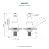Croquis original de llave individual para lavamanos Slim Bianca con dimensiones en milímetros.