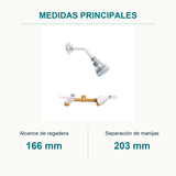 Conjunto mezclador de ducha Slim Bianca de 8 pulgadas blanco y cromado — medidas principales