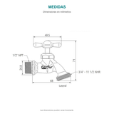 Croquis original de llave para manguera superliviana satín de media pulgada, con sus cotas originales sin repasar trazos.