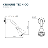 Croquis técnico de Regadera para ducha Slim Bianca blanca y cromada