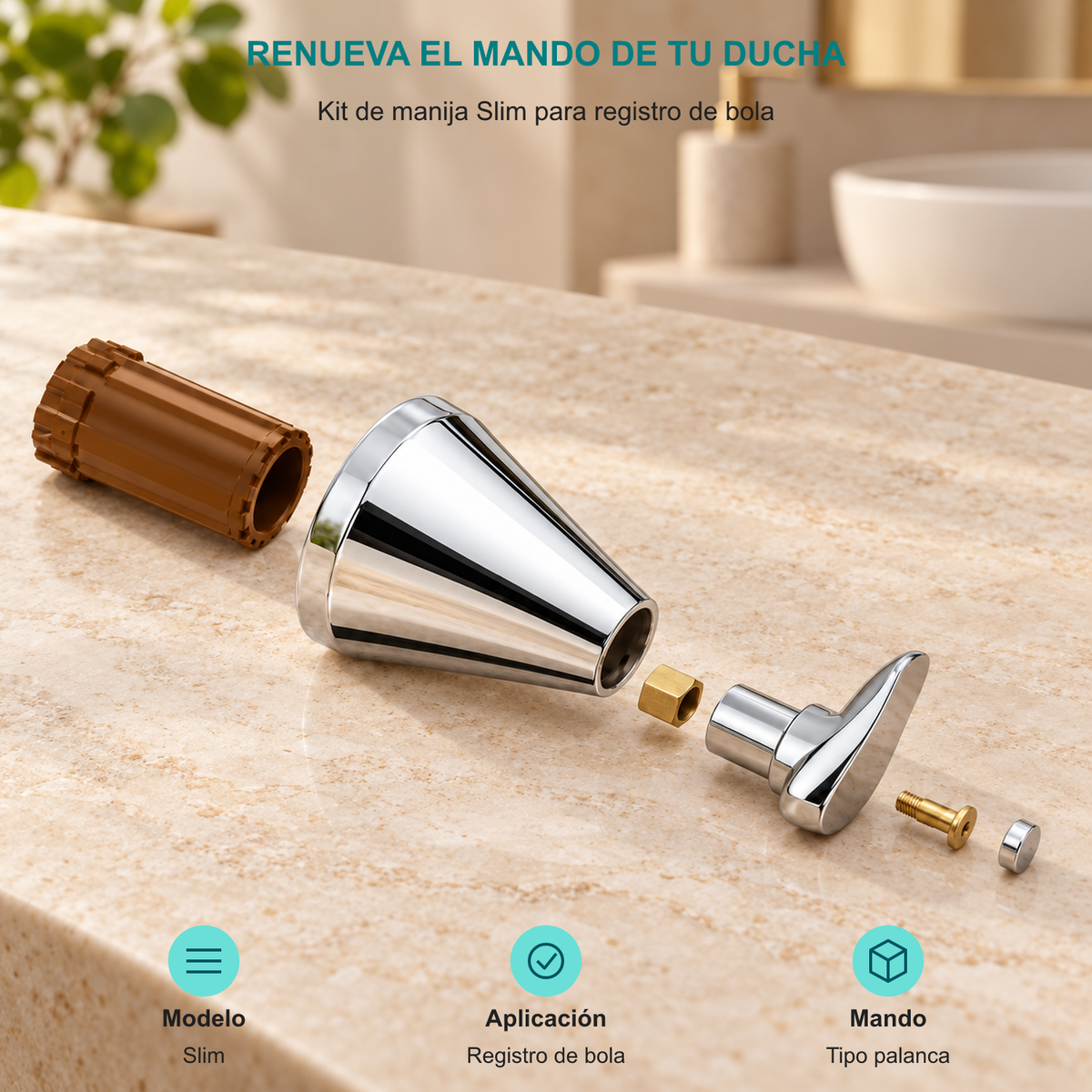 Kit de manija Slim para registro de bola. Modelo: Slim. Aplicación: Registro de bola. Mando: Tipo palanca.