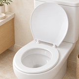 Asiento sanitario redondo Cierre lento. Detalle instalado del producto y sus fijaciones.