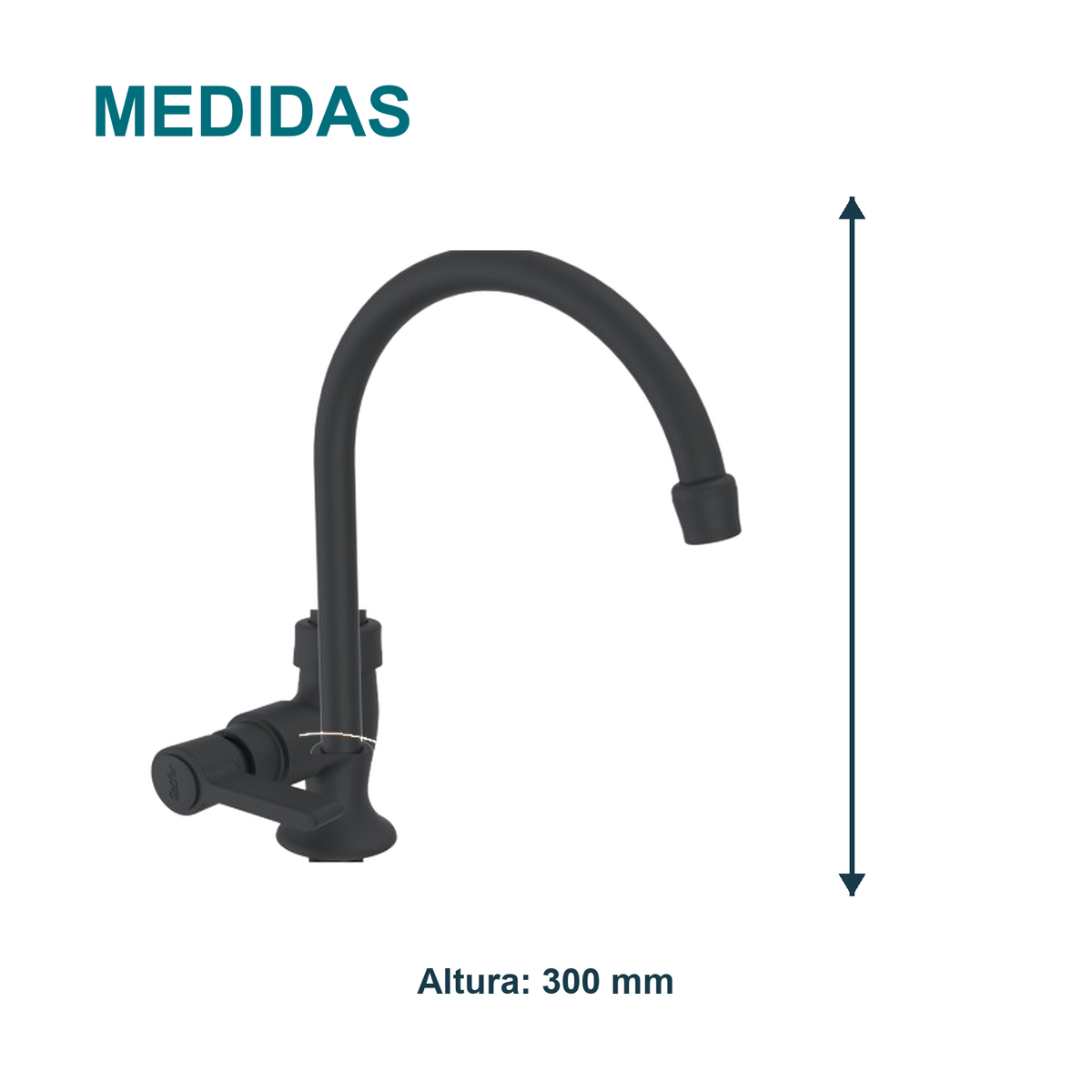 Medida principal de Llave individual para lavaplatos de mesa Almaguer negro mate