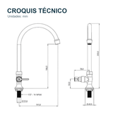 Croquis técnico de Llave individual para lavaplatos de mesa Almaguer negro mate