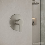 Mezclador satinado instalado en ducha moderna