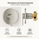 Control monomando, instalación empotrada y conexión estándar 1/2 pulgada