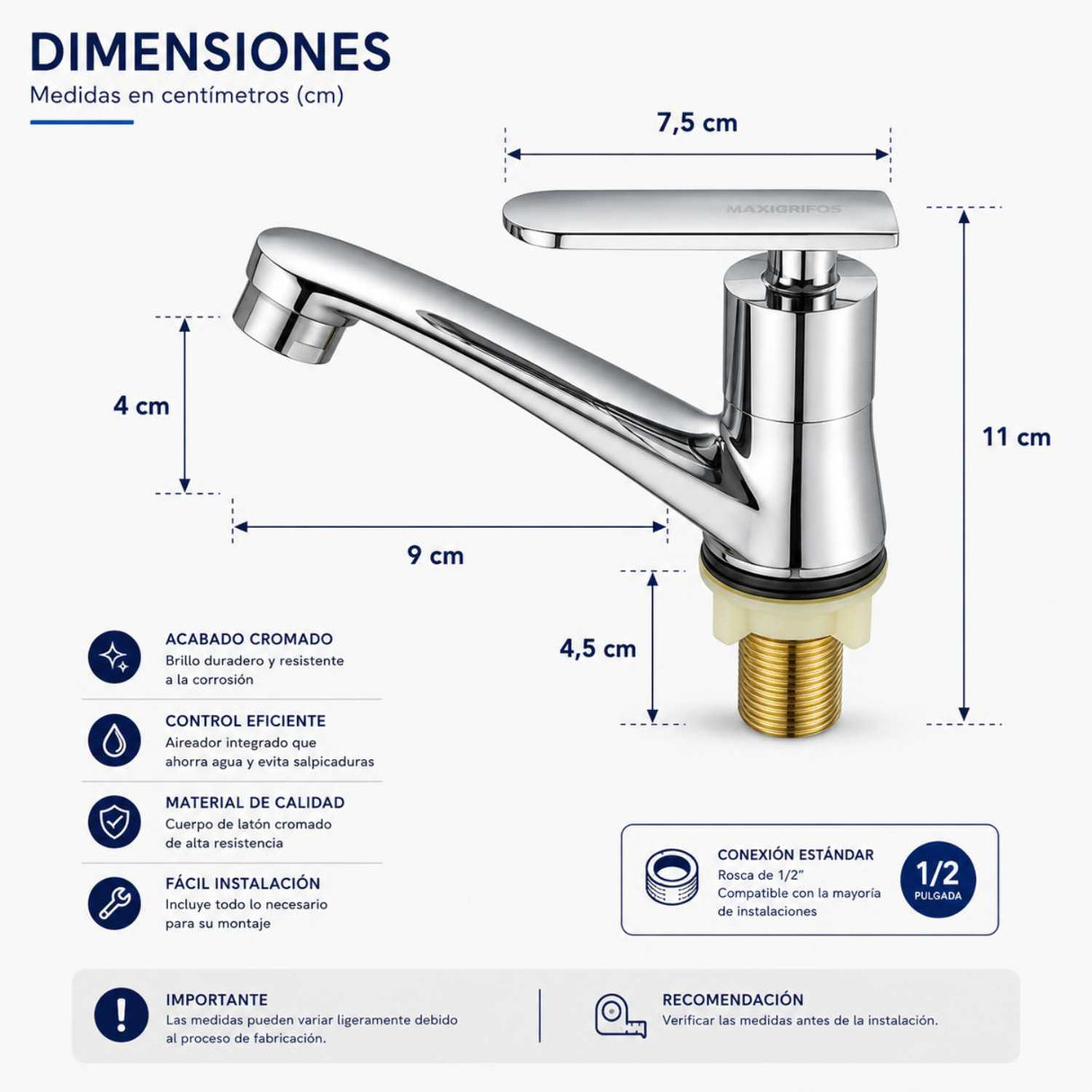 Llave Lavamanos Palanca Cuerpo Metalico Entrada Bronce Color Cromado