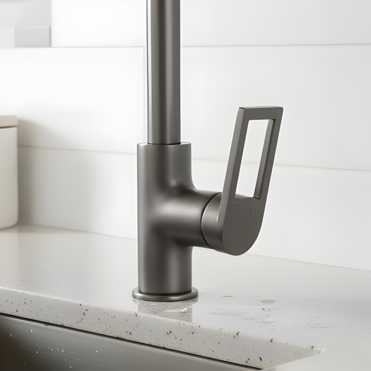 Grifería Monomando Spacco Alto Gris Concreto Cuello Acero In