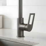 Grifería Monomando Spacco Alto Gris Concreto Cuello Acero In