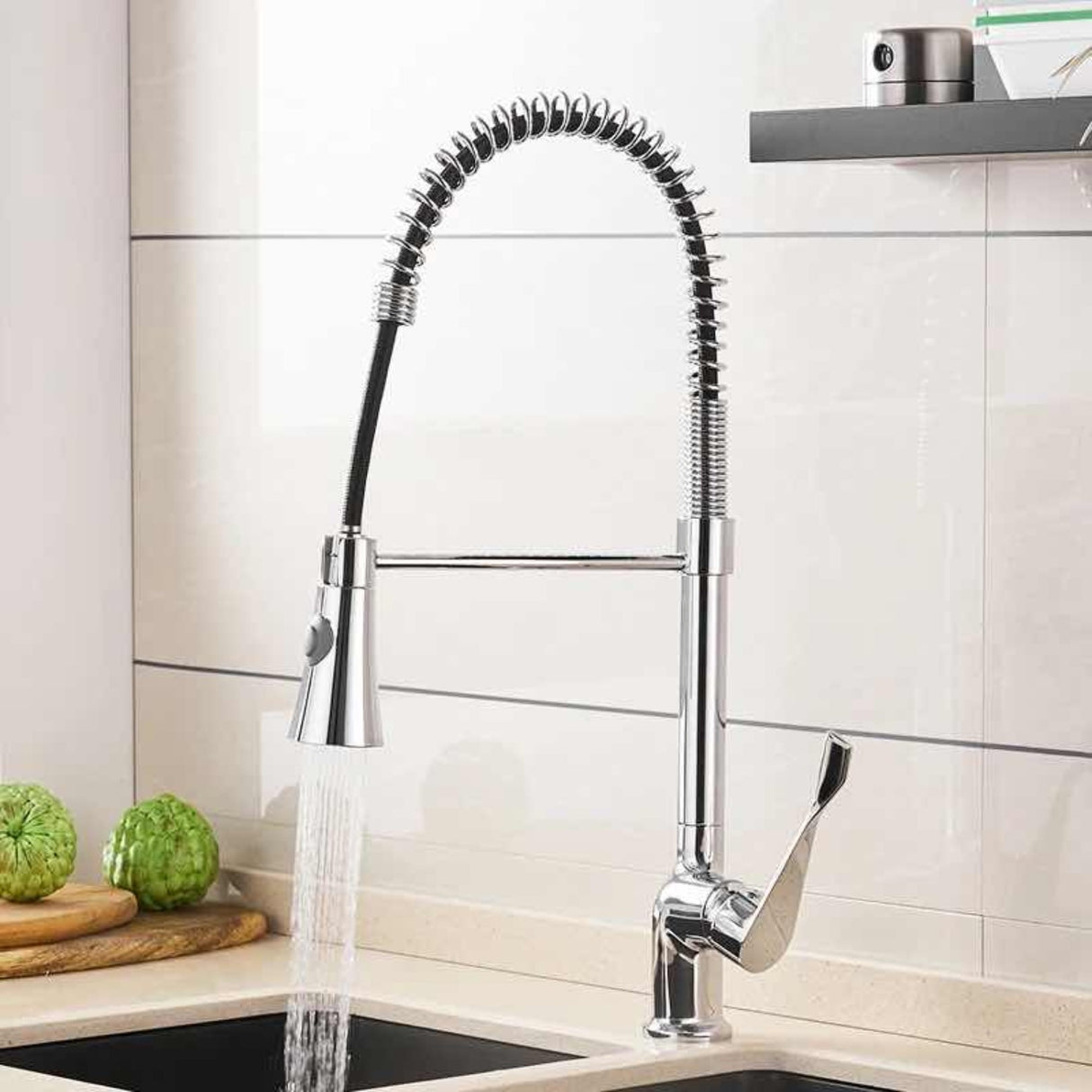 Griferia Lavaplatos Industrial Monocontrol Cromada Flexible