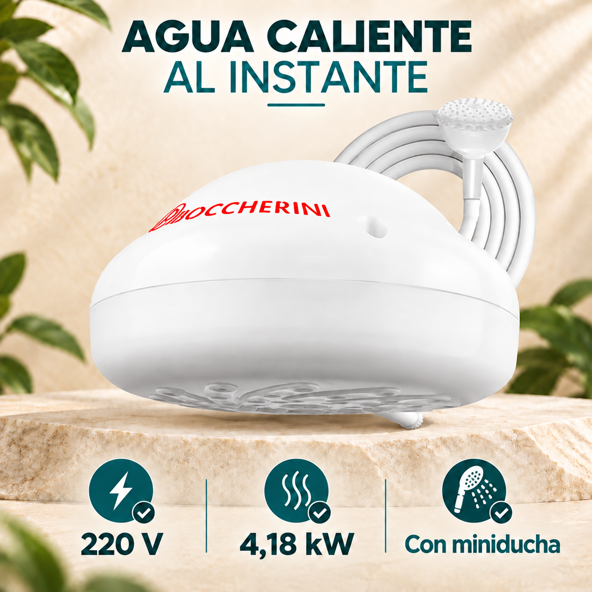 Ducha Premium Zent blanca 220 V, 4,18 kW y miniducha