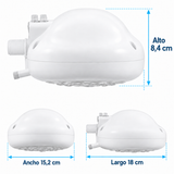 Medidas del cuerpo de ducha Premium Zent: 8,4 cm de alto, 15,2 cm de ancho y 18 cm de largo