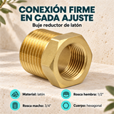 Buje Reductor de Latón Macho 3/4" a Hembra 1/2" - Características principales