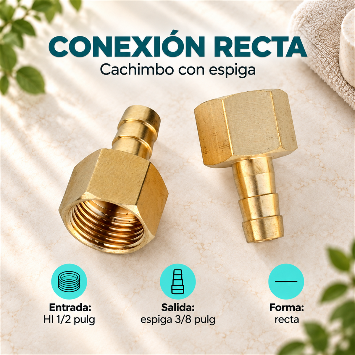 Cachimbo Recto de Latón HI 1/2 x Espiga 3/8 pulg, características principales