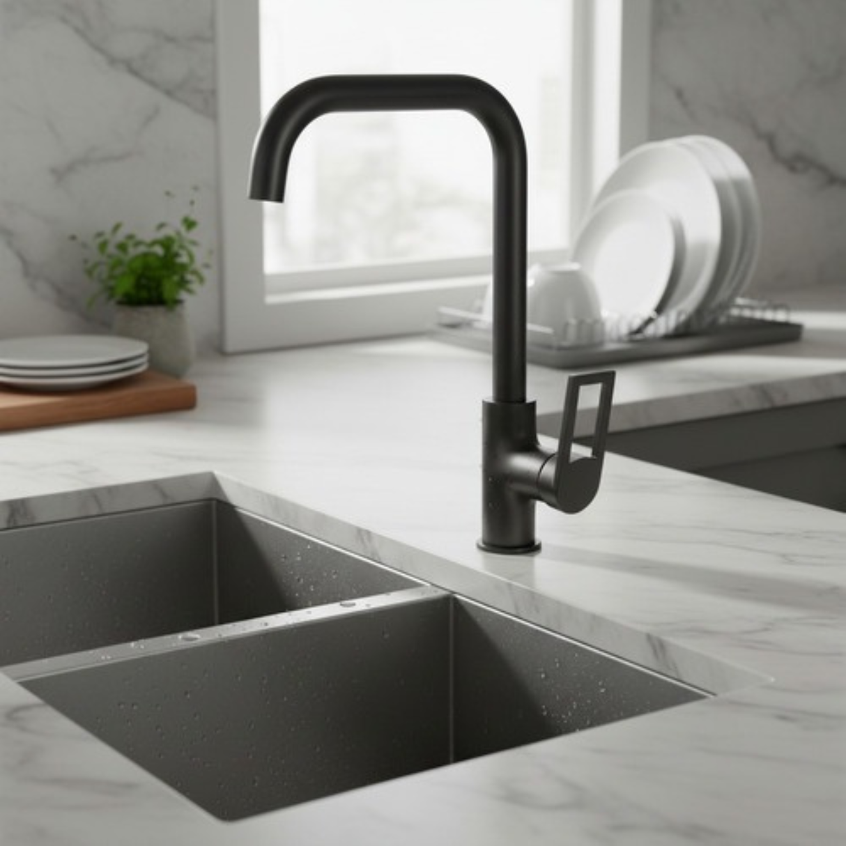 Grifería Monomando Spacco Alto Gris Concreto Cuello Acero In