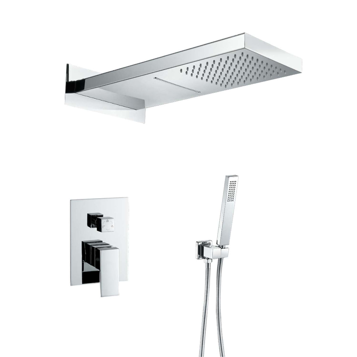 Kit Regadera Ducha Rectangular Empotrada Monomando con Ducha de Mano Negro o Gris