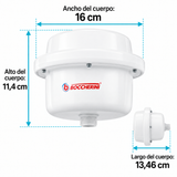 Medidas del cuerpo de ducha eléctrica dirigible blanca: alto 11,4 cm, ancho 16 cm y largo 13,46 cm.