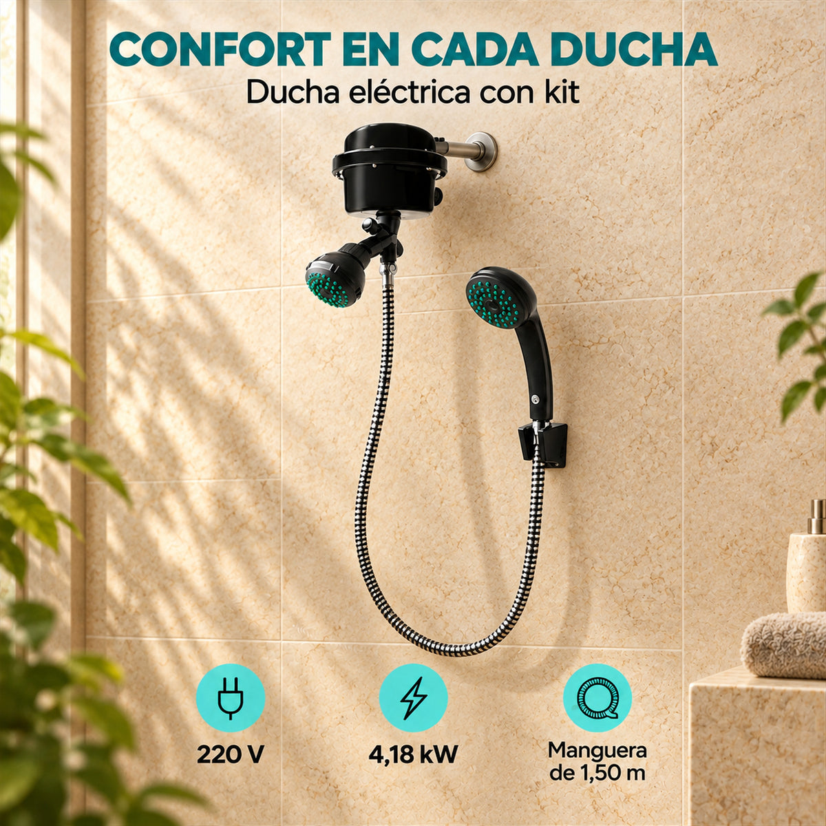 Ducha Eléctrica Victory Dirigible Negra Kit 220V — características