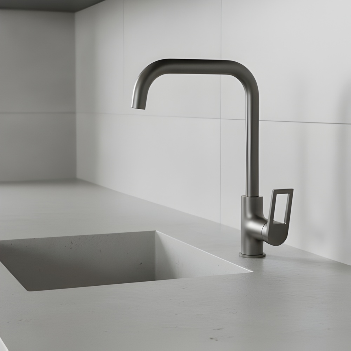 Grifería Monomando Spacco Alto Gris Concreto Cuello Acero In