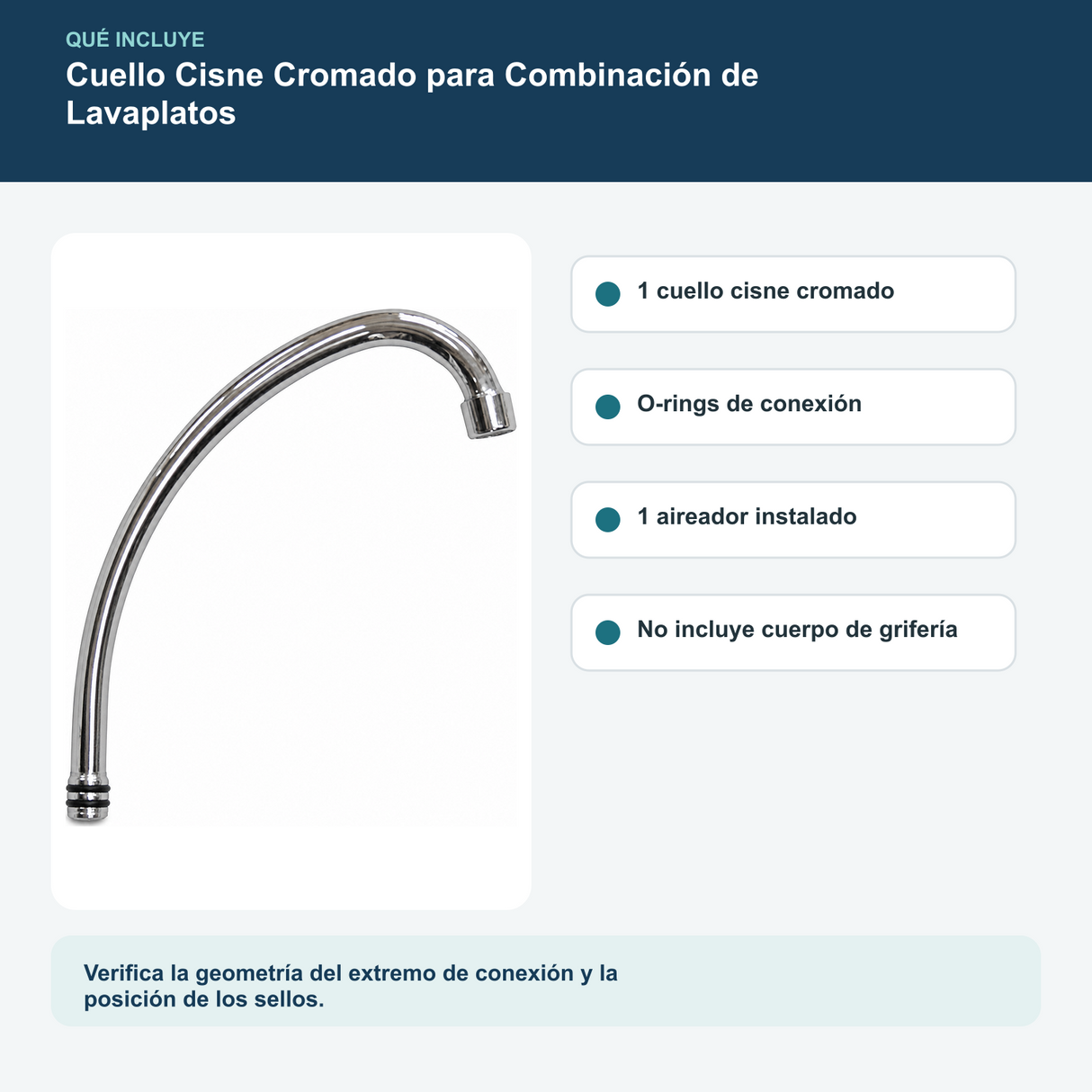 Cuello Cisne Cromado para Combinación de Lavaplatos: contenido y características