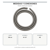 Medida y conexiones de la manguera retráctil de 160 cm con extremo HI de 1/2 y extremo HE