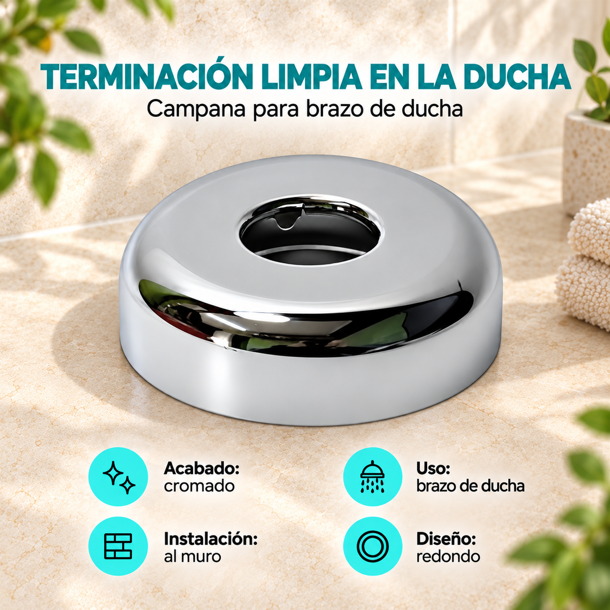 Características de Campana cromada para brazo de ducha