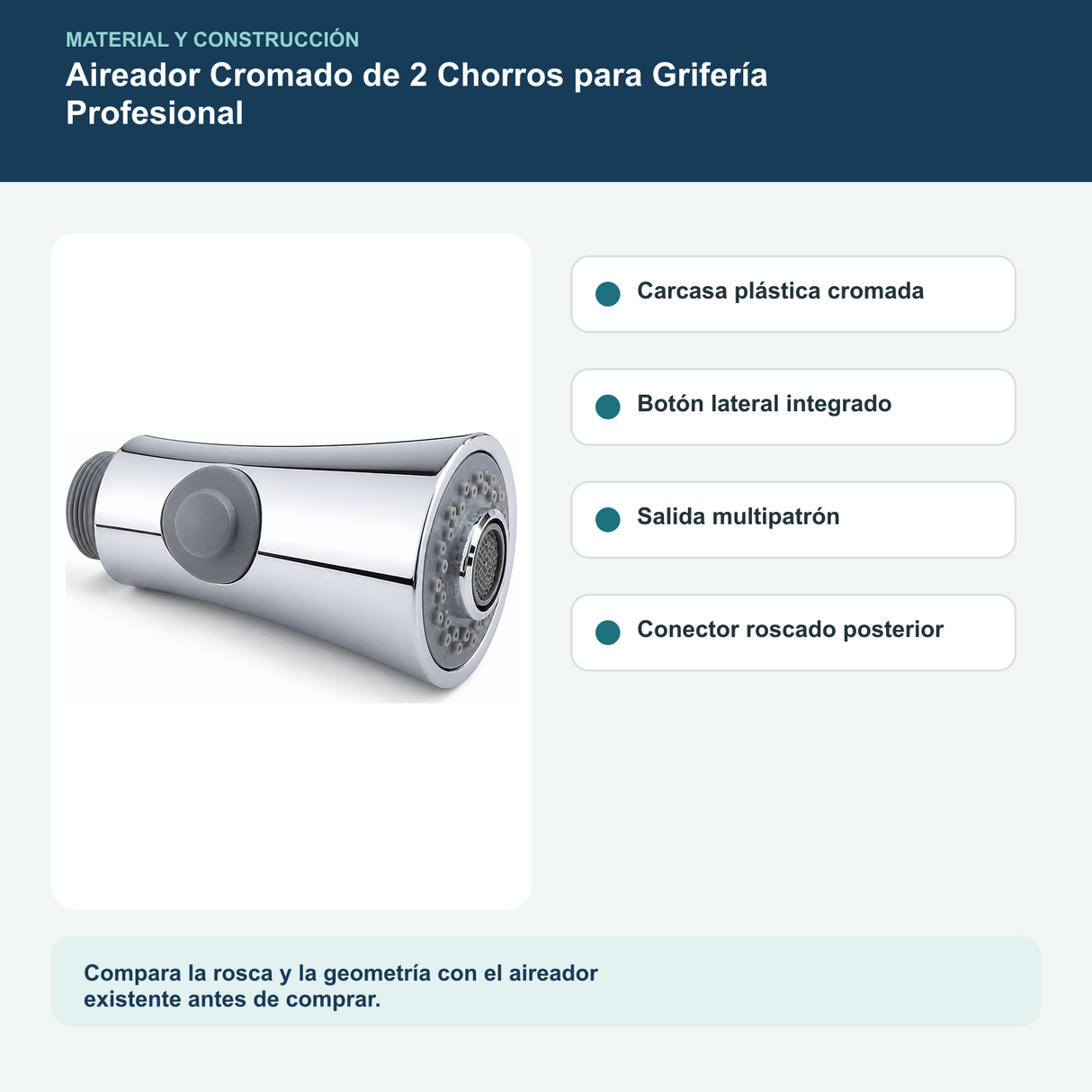 Materiales y construcción verificados del aireador cromado de 2 chorros para grifería profesional