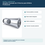 Materiales y construcción verificados del aireador cromado de 2 chorros para grifería profesional