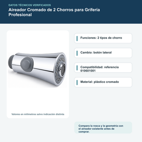 Aireador Cromado de 2 Chorros para Grifería Profesional