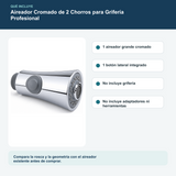 Contenido y características del aireador cromado de 2 chorros para grifería profesional
