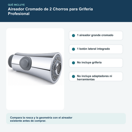 Aireador Cromado de 2 Chorros para Grifería Profesional