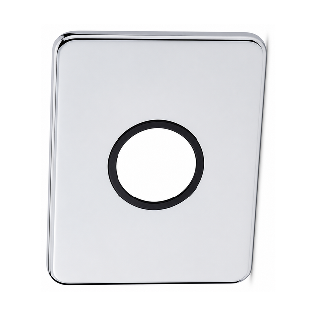 Escudo rectangular de acero inoxidable para ducha empotrada sobre fondo blanco