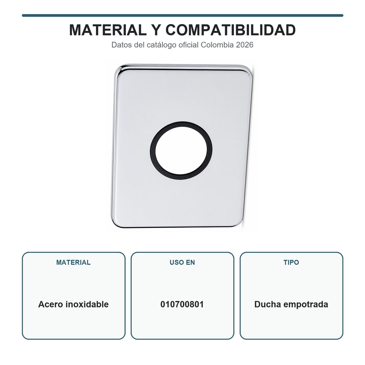 Escudo de acero inoxidable compatible con la ducha empotrada código 010700801