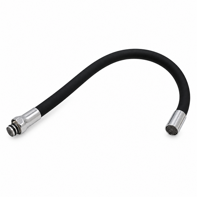 Cuello Flexible Negro para Monomando de Lavaplatos sobre fondo blanco