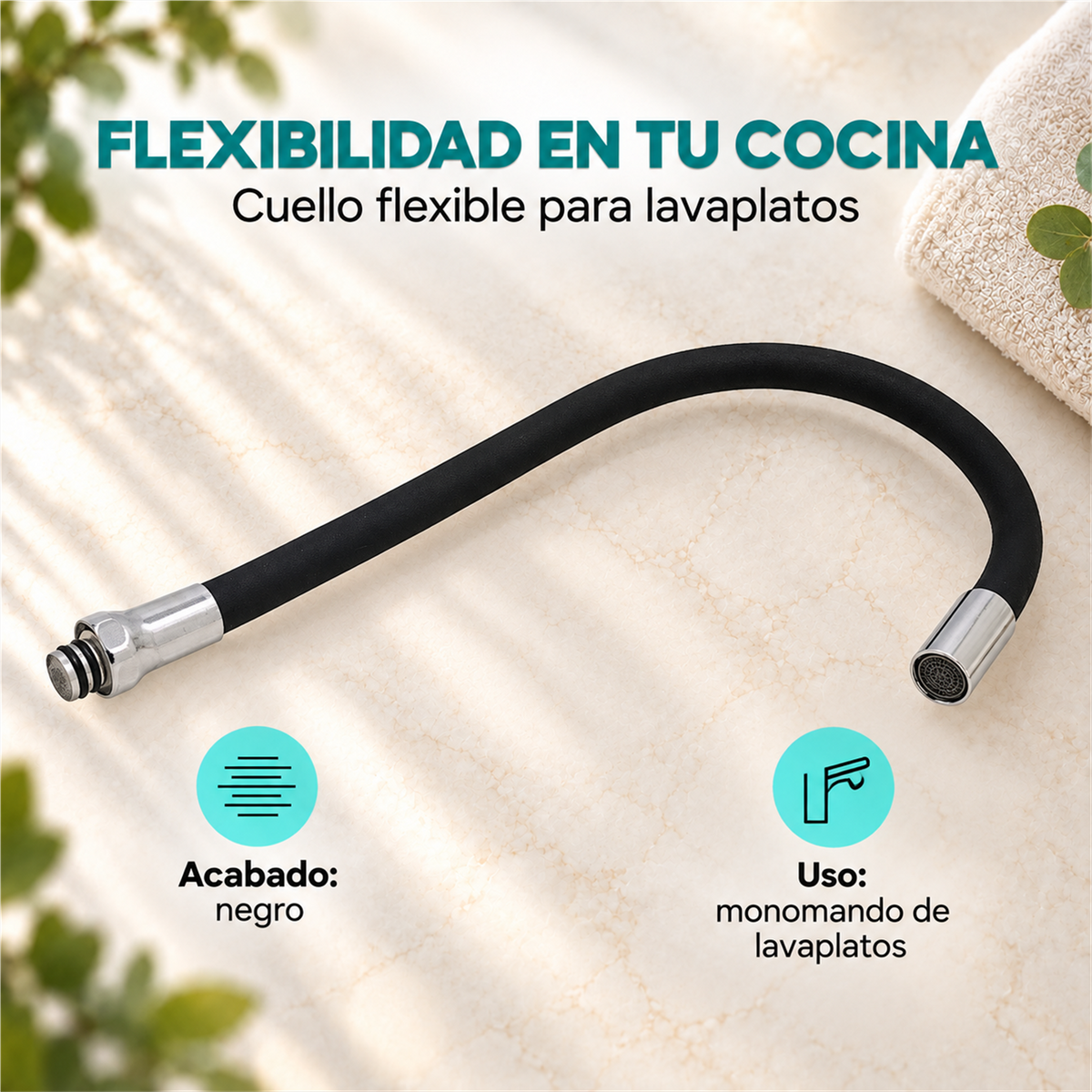 Cuello Flexible Negro para Monomando de Lavaplatos: características principales