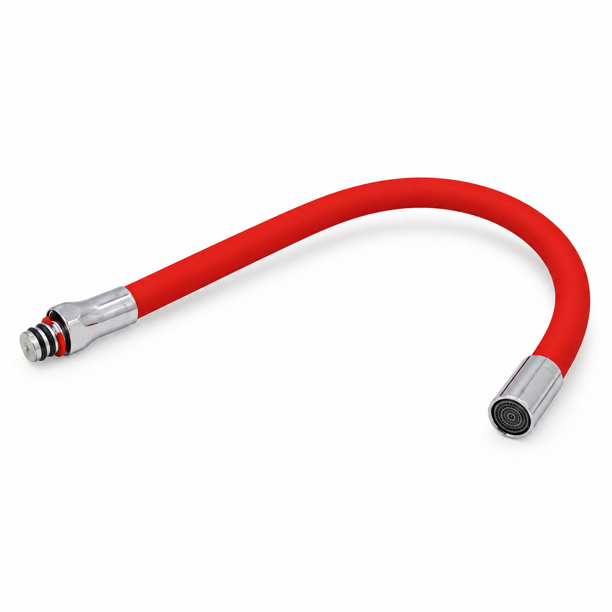 Cuello Flexible Rojo para Monomando de Lavaplatos sobre fondo blanco
