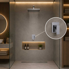 Monocontrol Ducha Orca Cuadrado Cromado 12 cm Empotrado para Baño