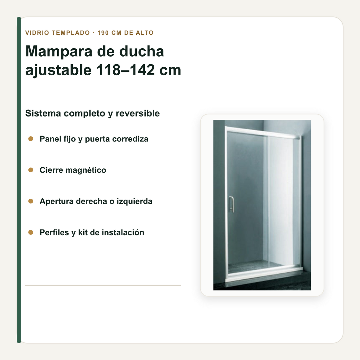 Componentes, cierre magnético y apertura reversible de la mampara