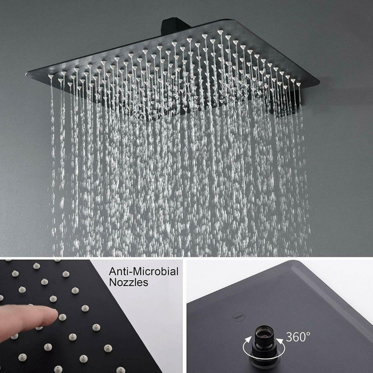 Regadera Para Ducha Color Negro 30cm Acabado Mate - Con Tubo