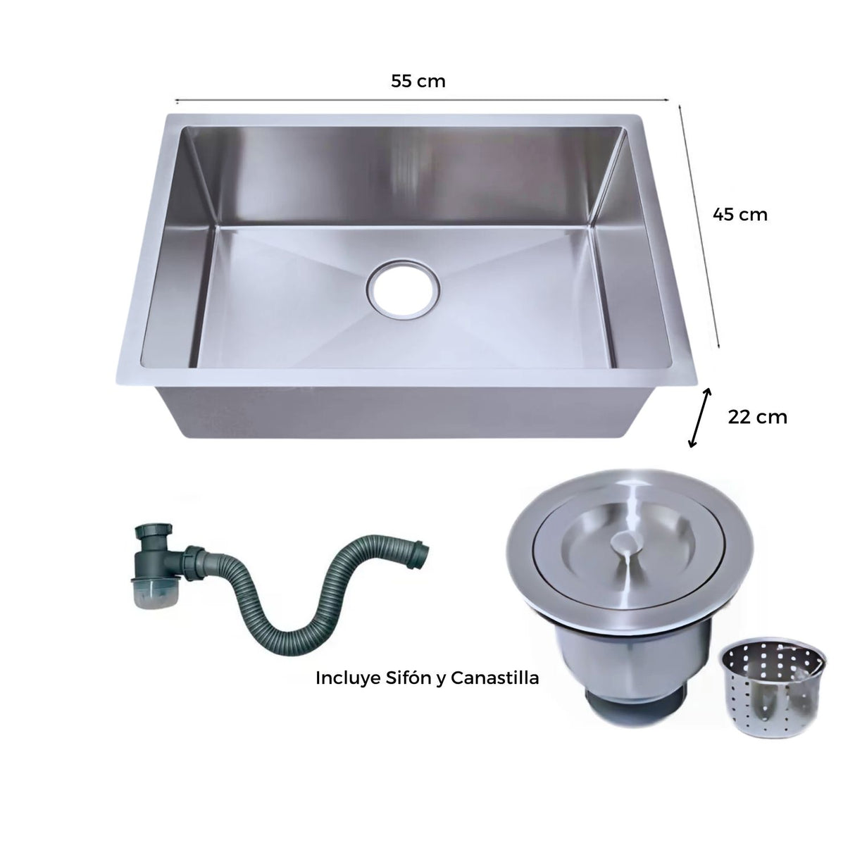 LAVAPLATOS GRIS 55X45 EN ACERO INOX 304