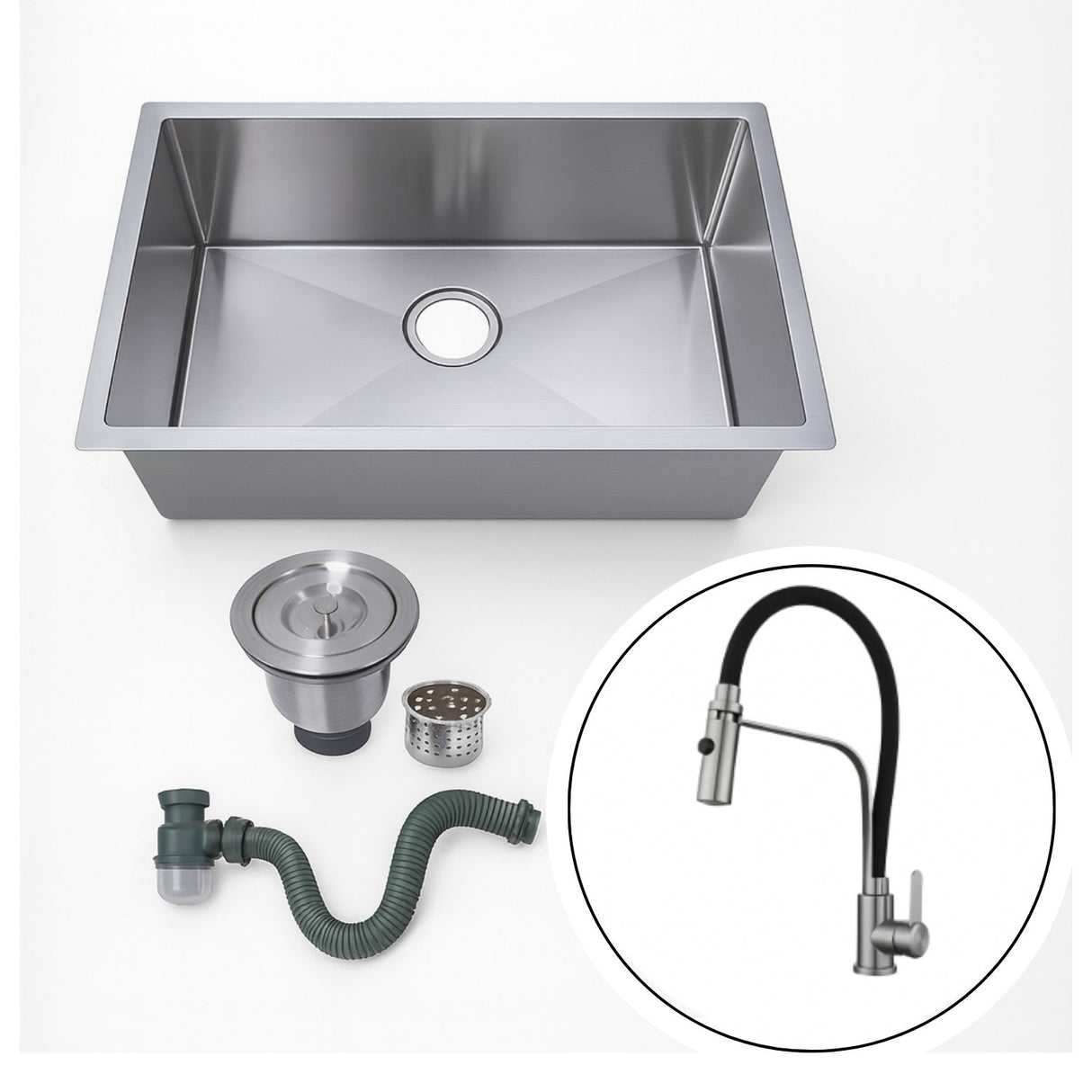 Set Lavaplatos Gris 50x45 cm en Acero Inoxidable 304 + Griferia Monocontrol