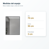 Medidas del espejo rectangular de 70 por 50 centímetros