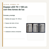 Medidas, espesor y orientación del espejo LED de 70 x 100 cm