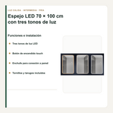 Funciones y elementos de instalación incluidos con el espejo LED