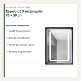 Luz touch y elementos de instalación incluidos con el espejo