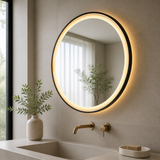 Segunda perspectiva del espejo circular con luz LED cálida